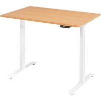 Base Lite elektrisch höhenverstellbarer Schreibtisch buche rechteckig, T-Fuß-Gestell weiß 120,0 x 80,0 cm von Neutral