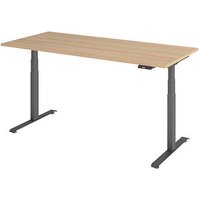 BaseLite elektrisch höhenverstellbarer Schreibtisch eiche rechteckig, T-Fuß-Gestell grau 180,0 x 80,0 cm von BaseLite