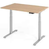 BaseLite elektrisch höhenverstellbarer Schreibtisch eiche rechteckig, T-Fuß-Gestell silber 120,0 x 80,0 cm von BaseLite