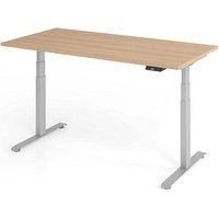 BaseLite elektrisch höhenverstellbarer Schreibtisch eiche rechteckig, T-Fuß-Gestell silber 160,0 x 80,0 cm von BaseLite