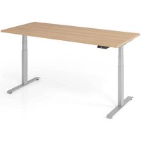 BaseLite elektrisch höhenverstellbarer Schreibtisch eiche rechteckig, T-Fuß-Gestell silber 180,0 x 80,0 cm von BaseLite