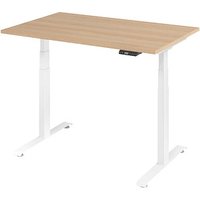 BaseLite elektrisch höhenverstellbarer Schreibtisch eiche rechteckig, T-Fuß-Gestell weiß 120,0 x 80,0 cm von BaseLite