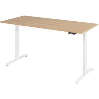 BaseLite elektrisch höhenverstellbarer Schreibtisch eiche rechteckig, T-Fuß-Gestell weiß 180,0 x 80,0 cm von BaseLite