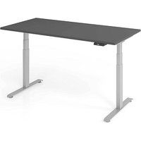 BaseLite elektrisch höhenverstellbarer Schreibtisch grafit rechteckig, T-Fuß-Gestell silber 160,0 x 80,0 cm von BaseLite