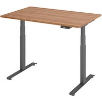 BaseLite elektrisch höhenverstellbarer Schreibtisch nussbaum rechteckig, T-Fuß-Gestell grau 120,0 x 80,0 cm von BaseLite