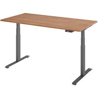 BaseLite elektrisch höhenverstellbarer Schreibtisch nussbaum rechteckig, T-Fuß-Gestell grau 160,0 x 80,0 cm von BaseLite