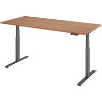 BaseLite elektrisch höhenverstellbarer Schreibtisch nussbaum rechteckig, T-Fuß-Gestell grau 180,0 x 80,0 cm von BaseLite