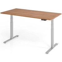 BaseLite elektrisch höhenverstellbarer Schreibtisch nussbaum rechteckig, T-Fuß-Gestell silber 160,0 x 80,0 cm von BaseLite