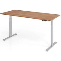 BaseLite elektrisch höhenverstellbarer Schreibtisch nussbaum rechteckig, T-Fuß-Gestell silber 180,0 x 80,0 cm von BaseLite