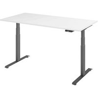 BaseLite elektrisch höhenverstellbarer Schreibtisch weiß rechteckig, T-Fuß-Gestell grau 160,0 x 80,0 cm von BaseLite