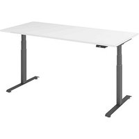 BaseLite elektrisch höhenverstellbarer Schreibtisch weiß rechteckig, T-Fuß-Gestell grau 180,0 x 80,0 cm von BaseLite