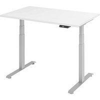 BaseLite elektrisch höhenverstellbarer Schreibtisch weiß rechteckig, T-Fuß-Gestell silber 120,0 x 80,0 cm von BaseLite