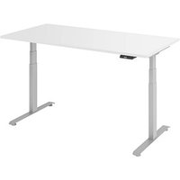 BaseLite elektrisch höhenverstellbarer Schreibtisch weiß rechteckig, T-Fuß-Gestell silber 160,0 x 80,0 cm von BaseLite