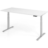 BaseLite elektrisch höhenverstellbarer Schreibtisch weiß rechteckig, T-Fuß-Gestell silber 180,0 x 80,0 cm von BaseLite