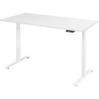 BaseLite elektrisch höhenverstellbarer Schreibtisch weiß rechteckig, T-Fuß-Gestell weiß 160,0 x 80,0 cm von BaseLite