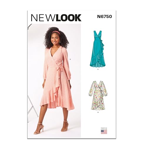 NEW LOOK UN6750A Damen Wickelkleid mit Längen- und Ärmelvarianten A (38-42-44-46-48-50) Einheitsgröße mehrfarbig von New Look