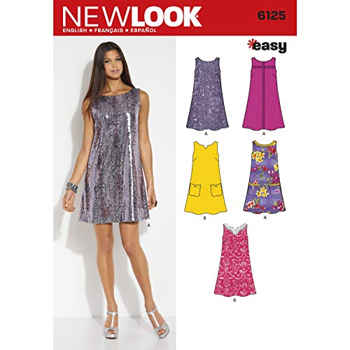 New Look 6125, Größe A 10/12/14/16/18/20/22 Damenkleider Easy Schnittmuster, Mehrfarbig von New Look