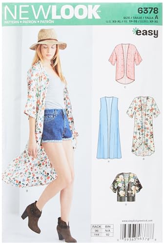 New Look 6378 Größe A Misses 'Easy Kimonos mit Länge Variationen Schnittmuster, Mehrfarbig von New Look