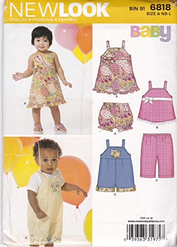 New Look Schnittmuster 6818 für Baby-Sommerkleid, Oberteil, Hose, Overall, Größe NB-L von New Look