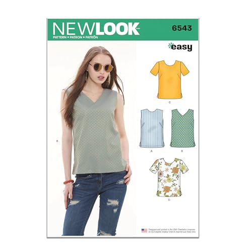 New Look UN6543ANew Look Schnittmuster 6543 Damen-TopsA, Papier, Weiß, Gr. 38-46 von New Look