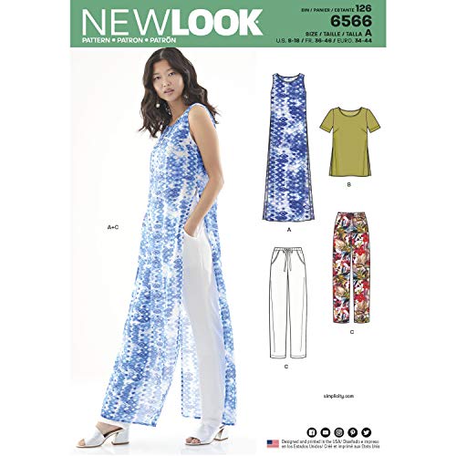 New Look UN6566A Schnittmuster-Set für Damen-Tunika/Oberteil und Hose, Papier, weiß, A (8-10-12-14-16-18) von New Look