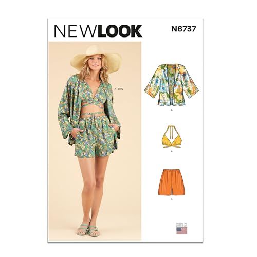 New Look UN6737A Damen Jacke, Wickel-Neckholder-Top und Shorts A (8-10-12-14-16-18-20) von New Look