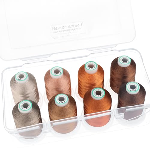 New brothread - 18 Optionen - 8 Schnappen Spulen von 1000m jeder Polyester Maschine Stickgarn mit Klarer Kunststoff Aufbewahrungsbox für Stickerei & Quilten - Different Brown von New brothread