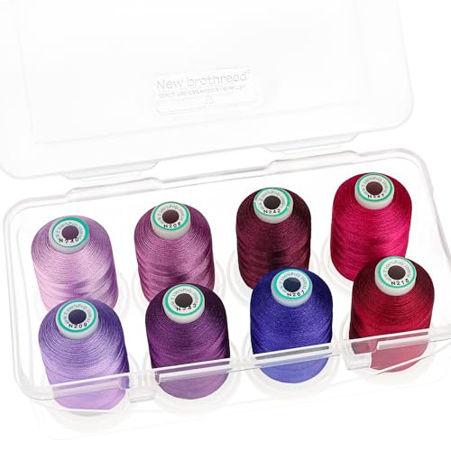 New brothread - 18 Optionen - 8 Schnappen Spulen von 1000m jeder Polyester Maschine Stickgarn mit Klarer Kunststoff Aufbewahrungsbox für Stickerei & Quilten - Different Purple von New brothread