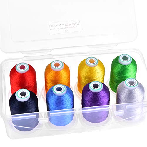 New brothread - 18 Optionen - 8 Schnappen Spulen von 1000m jeder Polyester Maschine Stickgarn mit Klarer Kunststoff Aufbewahrungsbox für Stickerei & Quilten - Over Rainbow von New brothread