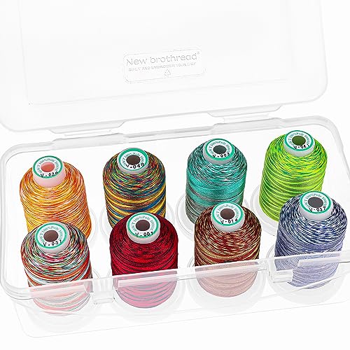 New brothread - 18 Optionen - 8 Schnappen Spulen von 1000m jeder Polyester Maschine Stickgarn mit Klarer Kunststoff Aufbewahrungsbox für Stickerei & Quilten - Variegated Colour2 von New brothread