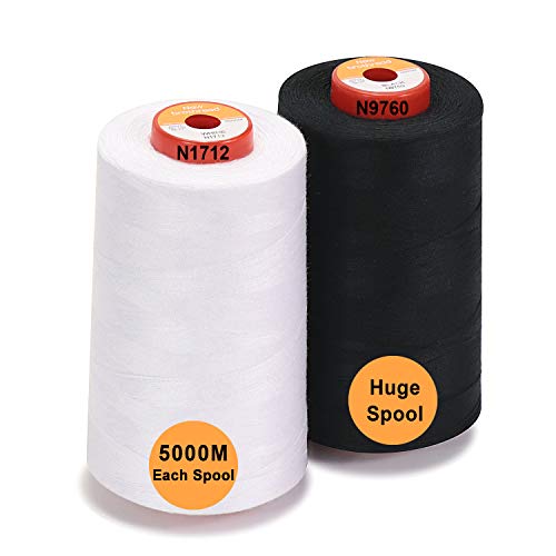 New brothread - 28 Optionen - 2 Große Konen 5000M Allzweck Polyester Nähgarn 40S/2 (Tex27) zum Nähen, Quilten, Patchwork, Serger und Overlock - 1 White + 1 Black von New brothread