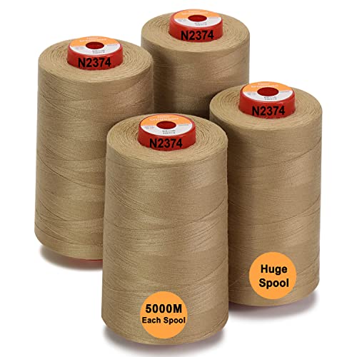 New brothread - 28 Optionen - 4 Große Konen 5000M Allzweck Polyester Nähgarn 40S/2 (Tex27) zum Nähen, Quilten, Patchwork, Serger und Overlock - Beige von New brothread