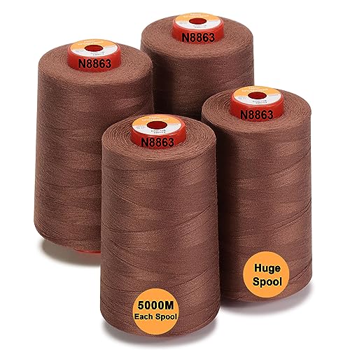 New brothread - 28 Optionen - 4 Große Konen 5000M Allzweck Polyester Nähgarn 40S/2 (Tex27) zum Nähen, Quilten, Patchwork, Serger und Overlock - Cocoa von New brothread