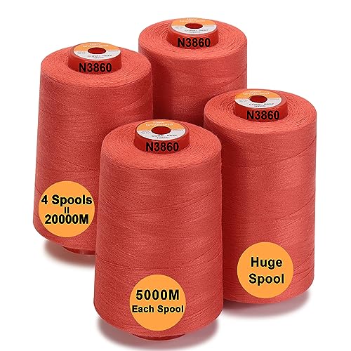 New brothread - 28 Optionen - 4 Große Konen 5000M Allzweck Polyester Nähgarn 40S/2 (Tex27) zum Nähen, Quilten, Patchwork, Serger und Overlock - Coral Reef von New brothread