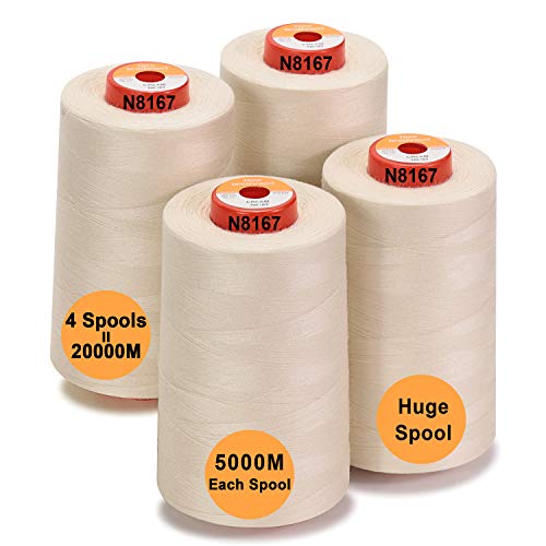 New brothread - 28 Optionen - 4 Große Konen 5000M Allzweck Polyester Nähgarn 40S/2 (Tex27) zum Nähen, Quilten, Patchwork, Serger und Overlock - Cream von New brothread