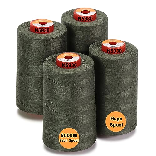 New brothread - 28 Optionen - 4 Große Konen 5000M Allzweck Polyester Nähgarn 40S/2 (Tex27) zum Nähen, Quilten, Patchwork, Serger und Overlock - Evergreen von New brothread