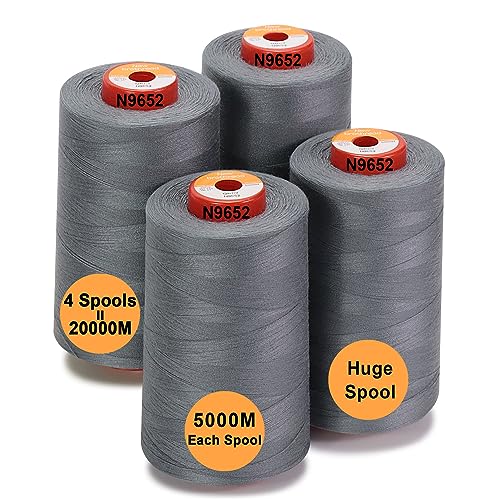 New brothread - 28 Optionen - 4 Große Konen 5000M Allzweck Polyester Nähgarn 40S/2 (Tex27) zum Nähen, Quilten, Patchwork, Serger und Overlock - Grey von New brothread