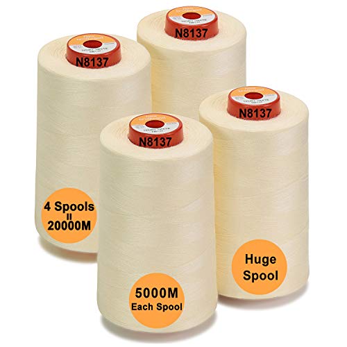 New brothread - 28 Optionen - 4 Große Konen 5000M Allzweck Polyester Nähgarn 40S/2 (Tex27) zum Nähen, Quilten, Patchwork, Serger und Overlock - Ivory White von New brothread