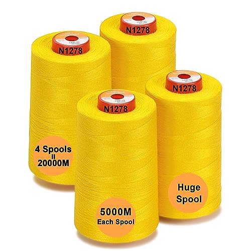 New brothread - 28 Optionen - 4 Große Konen 5000M Allzweck Polyester Nähgarn 40S/2 (Tex27) zum Nähen, Quilten, Patchwork, Serger und Overlock - Lemon von New brothread