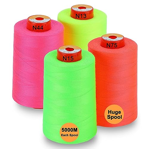 New brothread - 28 Optionen - 4 Große Konen 5000M Allzweck Polyester Nähgarn 40S/2 (Tex27) zum Nähen, Quilten, Patchwork, Serger und Overlock - Neon Colours von New brothread