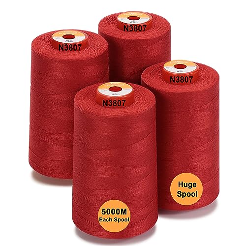 New brothread - 28 Optionen - 4 Große Konen 5000M Allzweck Polyester Nähgarn 40S/2 (Tex27) zum Nähen, Quilten, Patchwork, Serger und Overlock - Red von New brothread