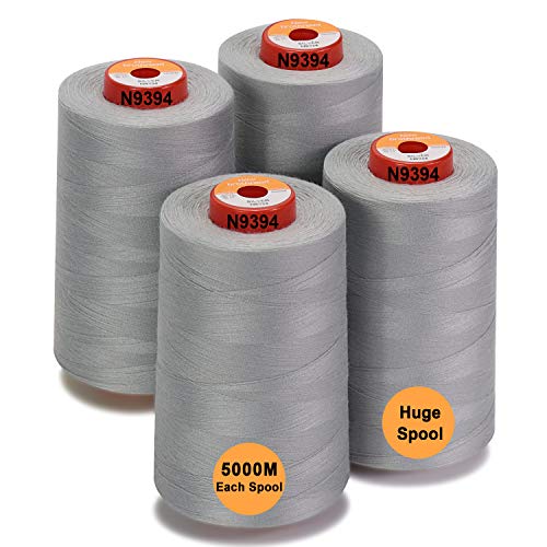 New brothread - 28 Optionen - 4 Große Konen 5000M Allzweck Polyester Nähgarn 40S/2 (Tex27) zum Nähen, Quilten, Patchwork, Serger und Overlock - Silver von New brothread