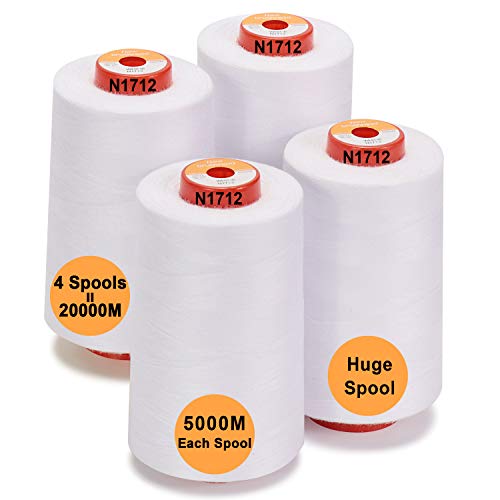 New brothread - 28 Optionen - 4 Große Konen 5000M Allzweck Polyester Nähgarn 40S/2 (Tex27) zum Nähen, Quilten, Patchwork, Serger und Overlock - White von New brothread