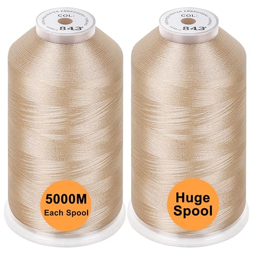 New brothread 2er Set Polyester Maschinen Stickgarn Riesige Spule 5000M für alle Stickmaschine - Beige von New brothread