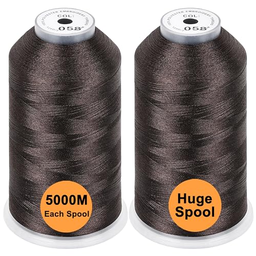 New brothread 2er Set Polyester Maschinen Stickgarn Riesige Spule 5000M für alle Stickmaschine - Dark Brown von New brothread