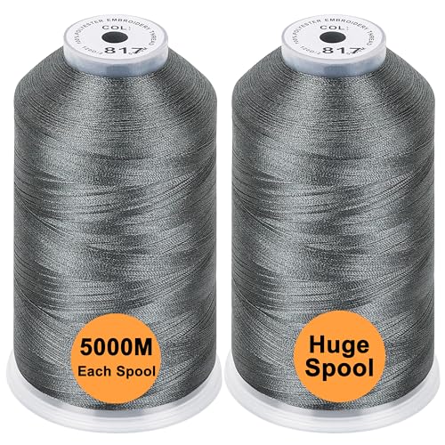 New brothread 2er Set Polyester Maschinen Stickgarn Riesige Spule 5000M für alle Stickmaschine - Gray von New brothread