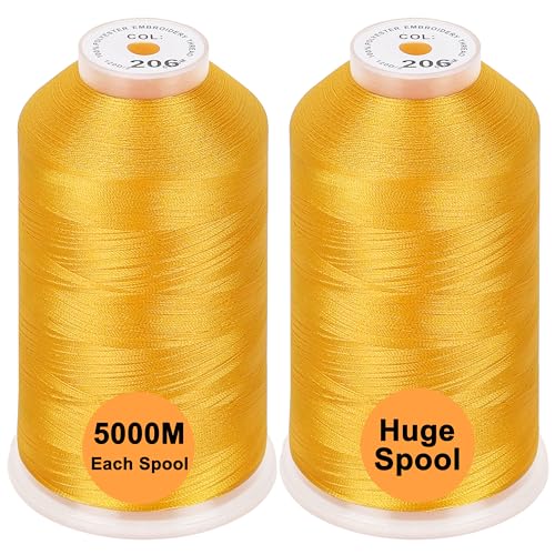 New brothread 2er Set Polyester Maschinen Stickgarn Riesige Spule 5000M für alle Stickmaschine - Harvest Gold von New brothread