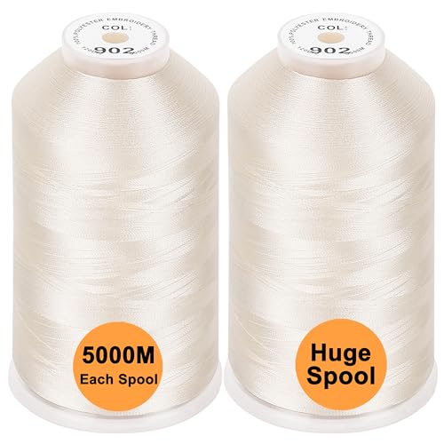 New brothread 2er Set Polyester Maschinen Stickgarn Riesige Spule 5000M für alle Stickmaschine - Ivory von New brothread