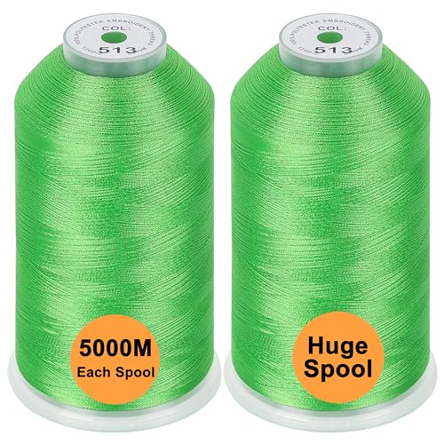 New brothread 2er Set Polyester Maschinen Stickgarn Riesige Spule 5000M für alle Stickmaschine - Lime Green von New brothread