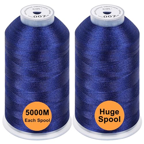 New brothread 2er Set Polyester Maschinen Stickgarn Riesige Spule 5000M für alle Stickmaschine - Prussian Blue von New brothread